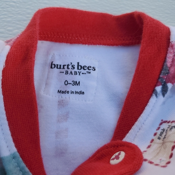 Burts Bees Baby One-piece Sleeper Footie Pajama White|Red Holiday 0-3M - Picture 3 of 4